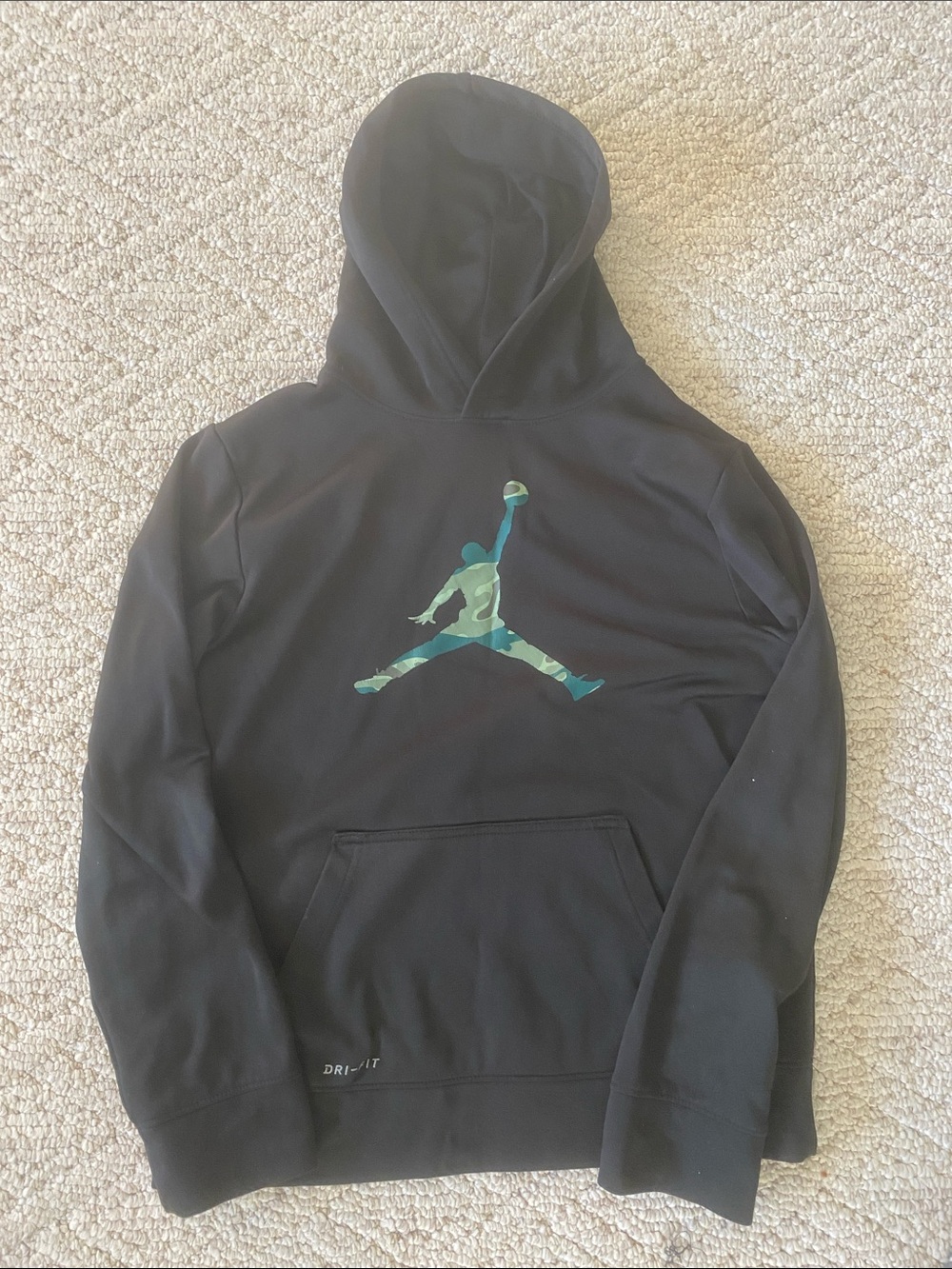 Nike Black Hoodie with Green Camo Jumpman